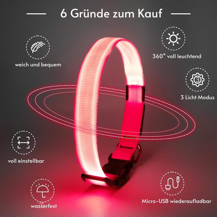 LED-нашийник для собак KOSKILL: перезарядна модель USB, водонепроникний, яскравий, регульований, для середніх та великих собак (зелений, рожевий)