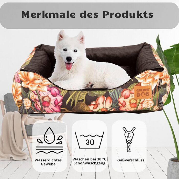 М'яке ліжко для собак з піднятими бортиками, розмір XXXL, з квітковим дизайном, 'Superheld'