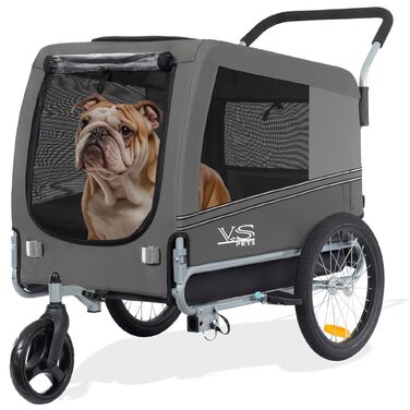Універсальний візок для собак 2-в-1 Tiggo VS Pets: прогулянковий buggy та причіп для велосипеда, складаний, об'єм 270 л, для собак до 35 кг, сірий