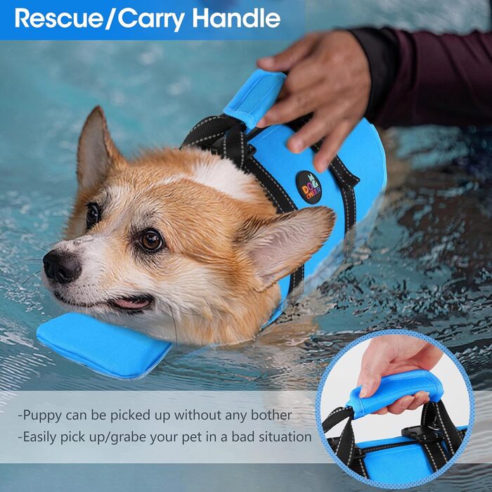 Жилет для плавання собак Dogcheer з блискавкою та рятувальним гачком, Ripstop жилет для цуценят з поплавком під підборіддя для плавання, регульований жилет для собак малих, середніх та великих розмірів (Small, Blue)