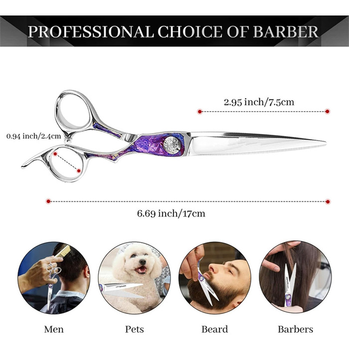 Професійна ножиця для грумінгу собак та котів 6.8 дюймів | Пряма ножиця для догляду за шерстю з регулюванням