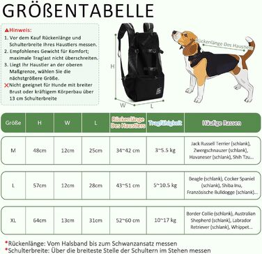 Рюкзак для собак ASOPETS, сумка-переноска, регульований, для середніх собак, для прогулянок, походів, кемпінгу, альпінізму, подорожей (вугільний чорний, M)