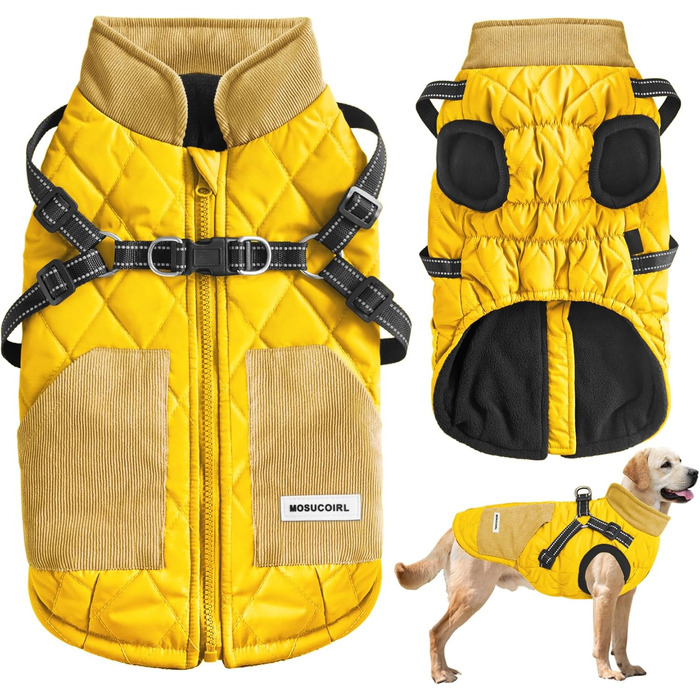 Теплий зимовий одяг для собак Mosucoirl: водонепроникний, світловідбиваючий, для малих, середніх та великих собак, жовтий L