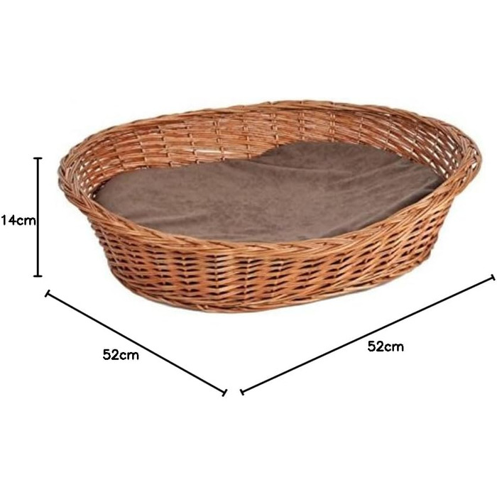 Будка-лежанка для собак та котів розміром 52x42x14 см з подушкою, плетіння з лози