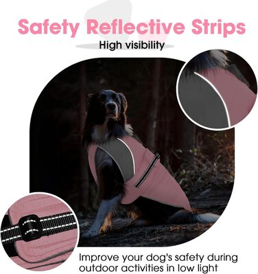 Зимовий теплий куртка для собак Nanaki з флісовою підкладкою, водонепроникний, світловідбиваючий, з отвором для повідка, пухнастий комір, середній розмір, для прогулянок на вулиці, полювання, простий у використанні (Large, Pink)