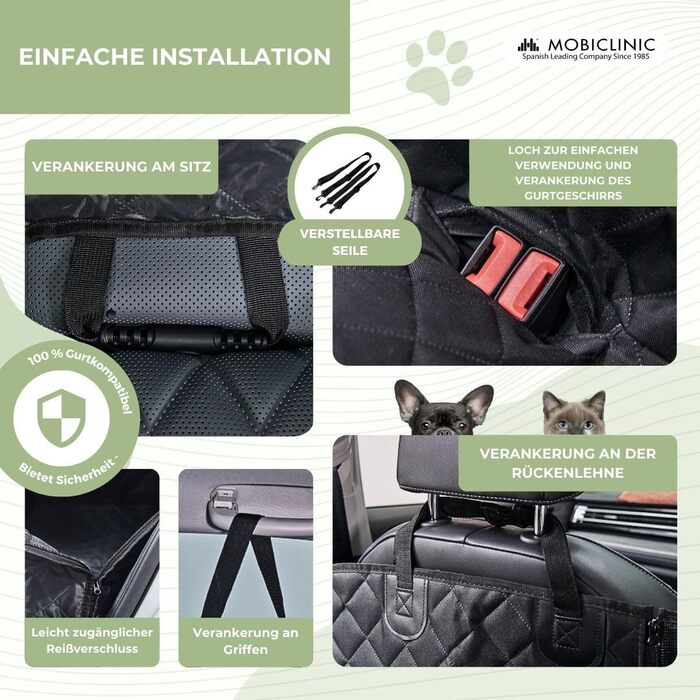 Автокрісло для собак Mobiclinic® Sammy: універсальний, антиковзний, водонепроникний, з кишенями та регульованими ременями