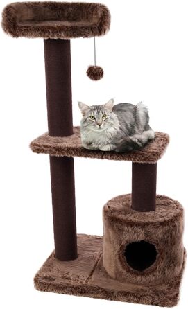 Дряпалка для котів Flamingo Hathi – Колір: Коричневий – Розміри: 78 x 49,5 x 121 см – З платформою, сховальнями та стовпчиками для дряпання з сизалю