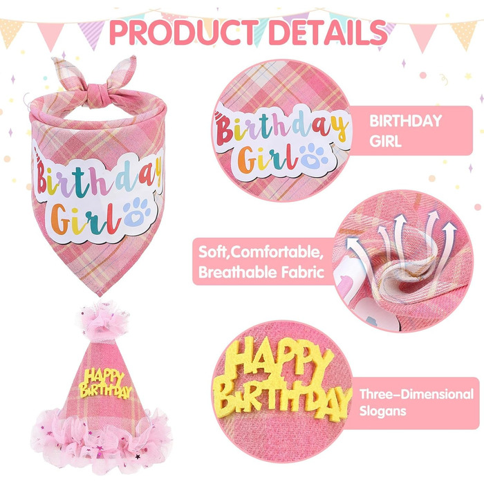 Сукня для собак SCENEREAL на весілля з банданою, краваткою та короною, комплект, для дівчаток, цуценят, кошенят, аксесуари для вечірки, спідниця-тьюль, костюм для маленьких, середніх та великих собак, білий (весільний) (рожевий в клітинку (день народження