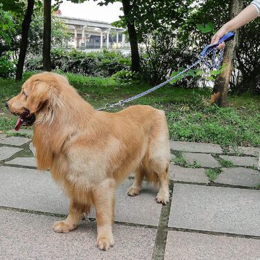 Міцний повідок для великих собак S-ETOVUS, металева антигризуча ланцюгова конструкція з плетеним шнуром, м'яка ручка, синій, 1,5 м