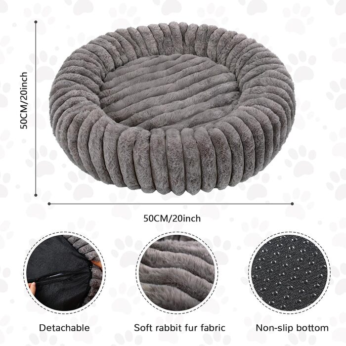Килимок для кота, Круглий лежак для тварин, Лежанка для собак, М'який, Миючий, з антиковзким дном (Сірий, 50 x 50 см)