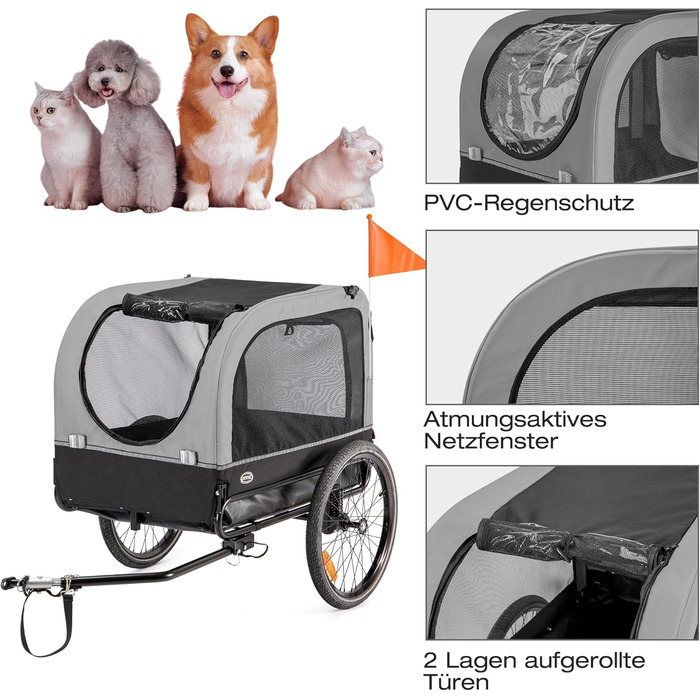 Причіп для собак CXWXC 2-в-1: велосипедний причіп та візок для собак з амортизаторами, сірий, вантажопідйомність 40 кг
