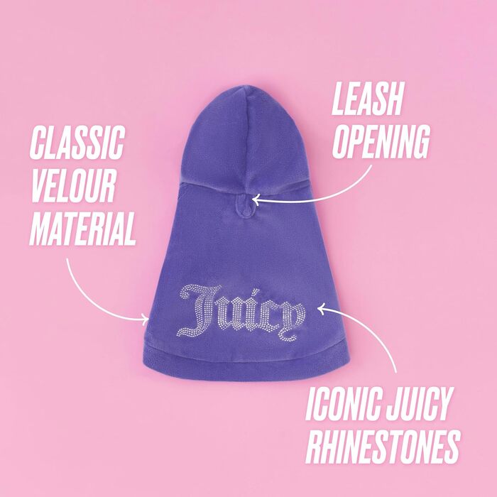 Капюшонний халат Juicy Couture Bling Velours для домашніх тварин – Рожевий – Розмір XS/S (0,9–3,2 кг) – для собак та котів