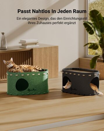 Кігтеточка-будиночок для котів DownyPaws з фетру, 2-ярусна, 50x33x50 см, зелена