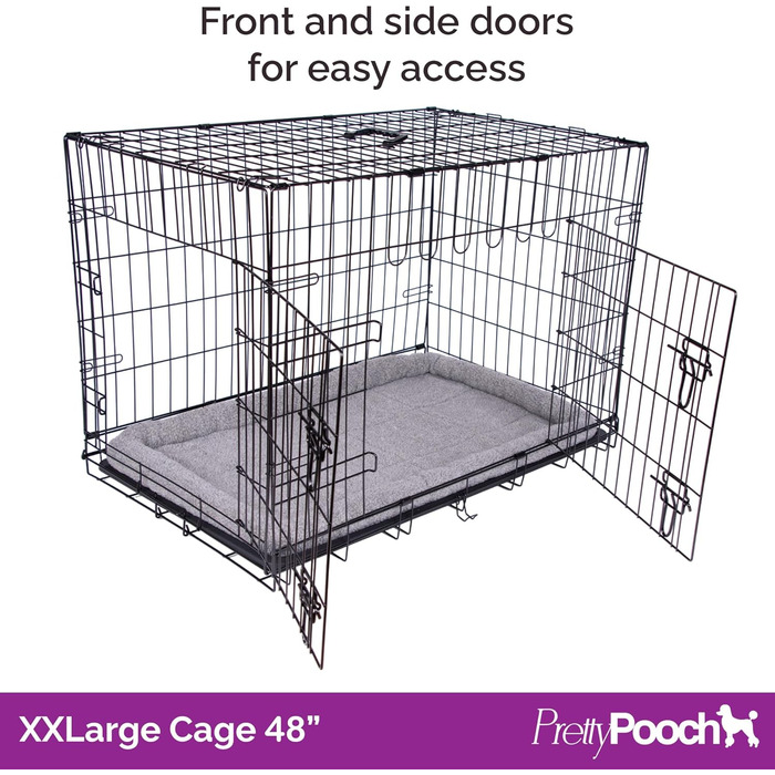 Металевий клітка Pretty Pooch для собак і котів XXL, складна, з піддоном, двома дверима та лежаком, 121,9 см