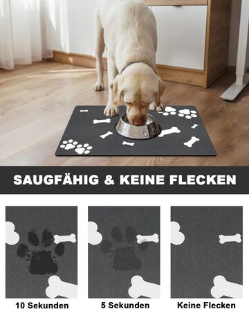 Підкладка під миску для собак та котів, чорна, 40x60 см: нековзна, швидковисихаюча, легко миється