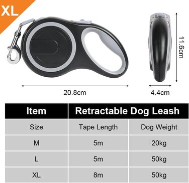 Рулетка для собак Aomig: витягувана повідка з антиковзним руків'ям, 8м, до 50кг