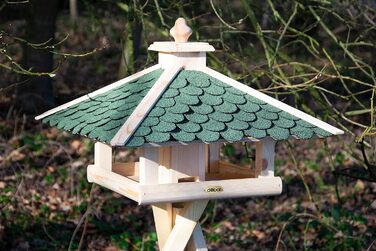 Кормушка для птахів Dobar® 44256e - дерев'яна годівниця для птахів з бітумним дахом, годівниця-вілла на ланцюжку, для саду/тераси/балкону, 39 x 39 x 30 см, зелений прямокутник