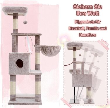 Котячий будиночок Heybly Kratzbaum HCT200SW: зручний когтетоп з будиночком, стійка конструкція 125 см (коричнево-бежевий)