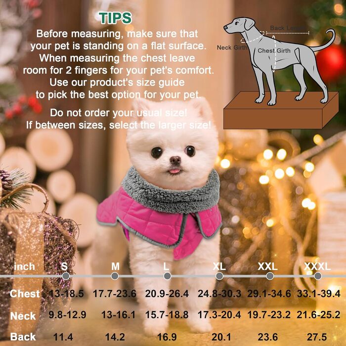 Водонепроникний зимовий пуховик Fragralley з світловідбиваючими елементами для собак, тепла флісова куртка для цуценят різних розмірів, ідеальний подарунок (XXX-Large, Deeppink)