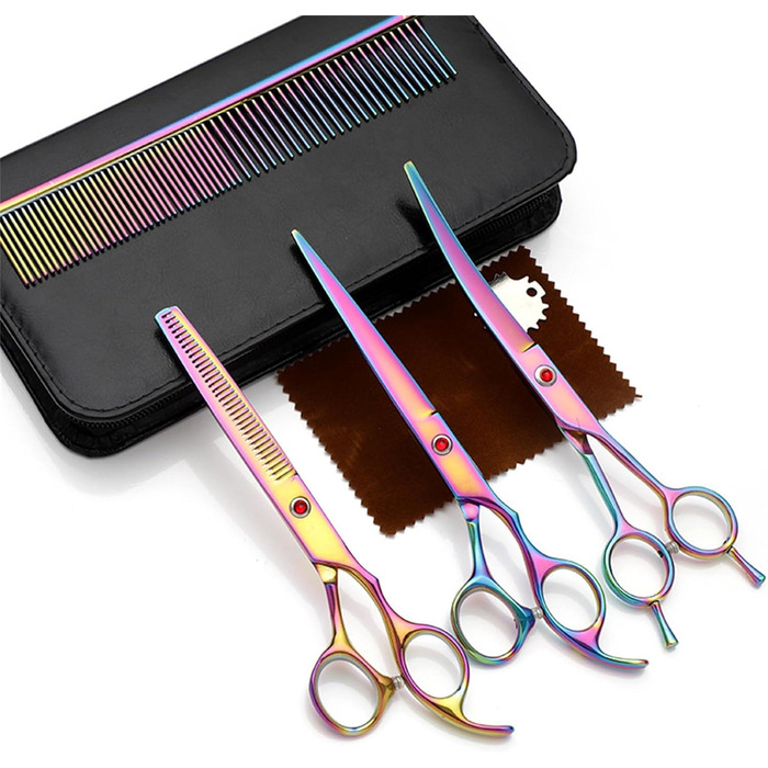 Професійний набір ножиць для собак 7.0 дюймів: набір ножиць для грумінгу, вирівнювальна ножиця, ножиці для грумінгу домашніх тварин, ножиці для стрижки собак з нержавіючої сталі 440C