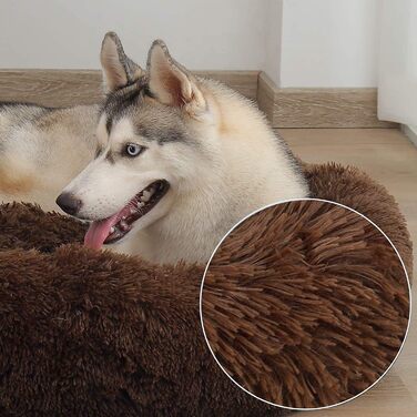 Ортопедичне кругле ліжко для собак XL, великих та середніх порід. Зручне, антистресове, з ефектом пам'яті, водонепроникне, коричневе, діаметр 60 см.