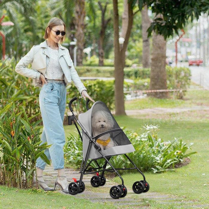 Візок для тварин Homewell: складний, з тримачем для напоїв та ременем безпеки (сірий), до 15 кг