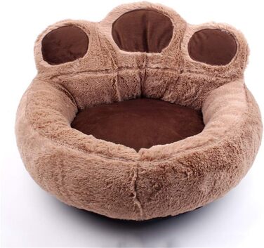 Кругле ліжко для собак FANSU з м'якого плюшу, антиковзаюча база, ліжко для котів з дизайном лапки ведмедя, розмір та колір обираються (Хакі, L)