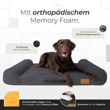 FREUDENTIER® ортопедичне ліжко для собак з Memory Foam, супер м'яке, миється, Made in Europe, підходить для собак маленьких, середніх та великих порід (110x64см), колір Dark