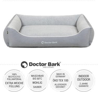 Ліжко для собак Doctor Bark для великих собак - Корзина для собак, яку можна прати - М'яке, пухнасте та затишне ліжко - Міцне та зносостійке - Виготовлено в Німеччині - GreenLabel (XL, 110x85 см, світло-сірий)
