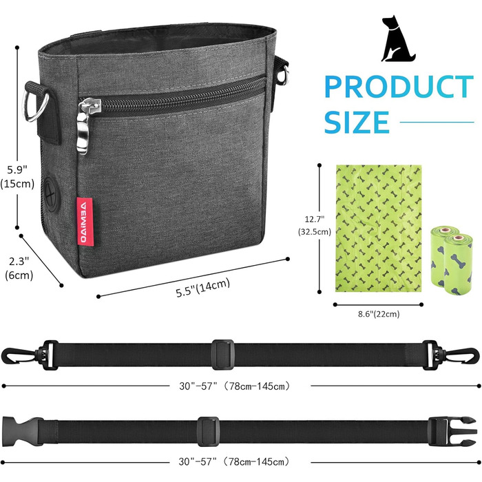 Футляр для ласощів для собак з магнітною застібкою, сумка для тренування собак з знімною внутрішньою кишенькою, багатофункціональний контейнер для ласощів для собак зі спонжером для екскрементів, сірий світло-сірий