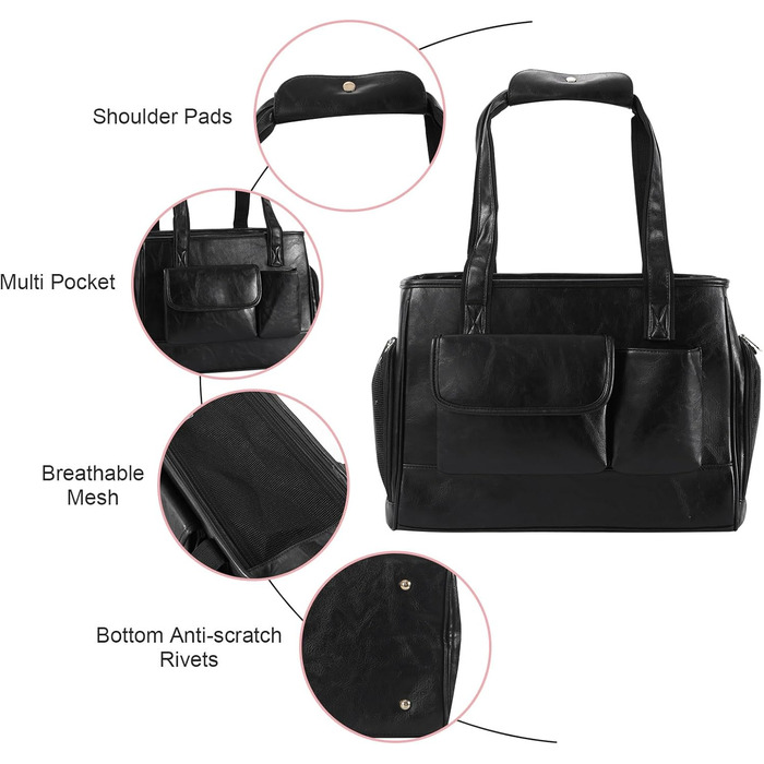 Сумка-переноска для собак та котів, шкіряна, для подорожей, чорна