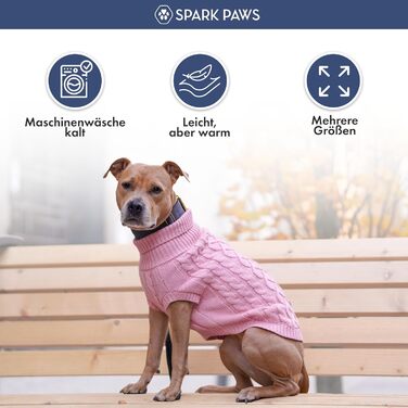Теплий зимовий пуловер для собак Spark Paws – ультрам'який, еластичний, для французьких бульдогів, пітбулів, (M, Pink Cableknit, 4XL: 34-45kg)