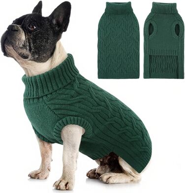 Пуловер для собак середнього розміру Queenmore з високим коміром, теплий одяг для кобелів та сук, аксесуари для коргі, французького бульдога, мопса (зелений, M)