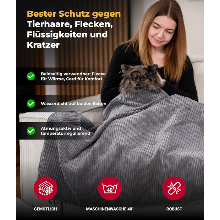 Водонепроникний плед для собак та котів на диван – захист від плям – дихаючий та пральний – Made in Germany (Антрацит, 65x95см)