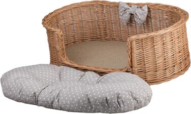 Лежак для собак і котів з лози з подушкою, дот, 85x58x37 см