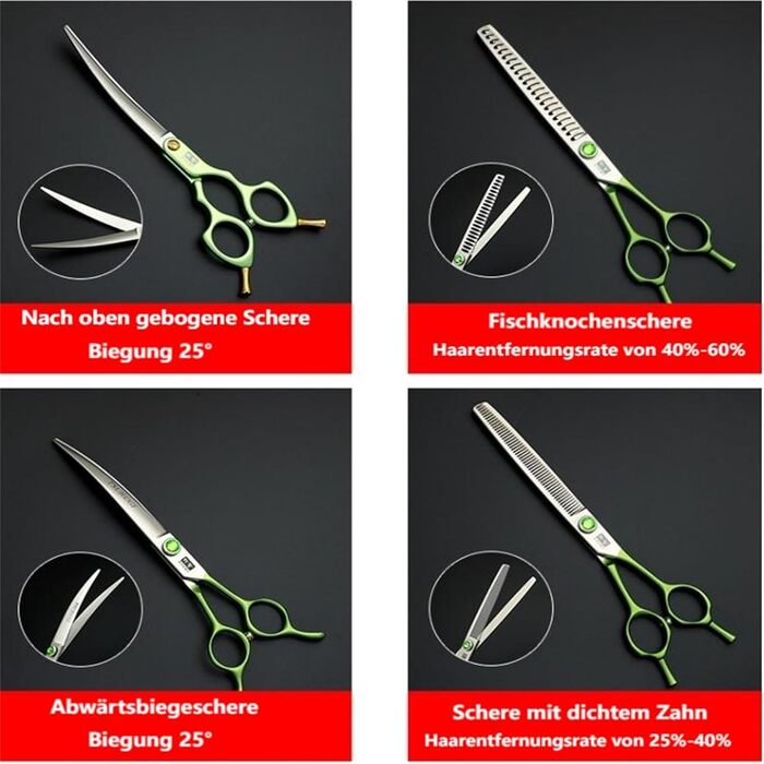 Ножиці для грумінгу собак, вигнуті - 7.0' з японської нержавіючої сталі. Ідеальні для догляду за шерстю собак та котів. Зелені ножиці для грумінгу.