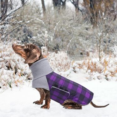 Зимовий нашийник для собак Dachshund від Geyecete, водовідштовхуючий, з отвором для повідка, теплий пуловер для маленьких собак, червоний (S, в клітинку фіолетовий)