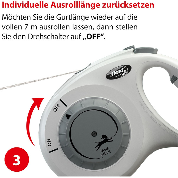 Flexi® Select Gurt 7 м чорний, рулетка для собак до 25 кг, регулювання 0-7 м (світло-сірий, Medium)