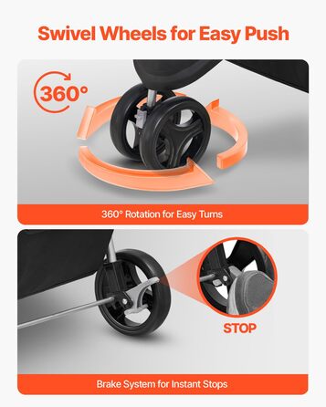 Візок для собак VEVOR, вантажопідйомність 16 кг, складний, для котів та собак, 3 колеса, сітчасті вікна, тримачі для напоїв, гальмо, для маленьких та середніх тварин