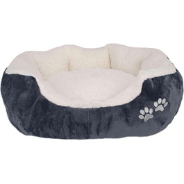 М'яке та пухнасте ліжко для собак та котів 57x52x16 см - зручне лежання з підвищеним бортиком, антиковзаюче дно, міцне та легке у догляді - біле/графіт