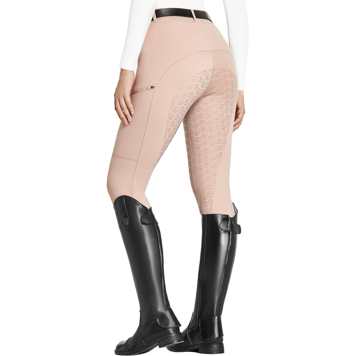 Легінси для їзди верхи FitT4 Reitlegging для жінок та дівчаток з силіконовими вставками, кишенею для телефону та петлями для ременя. Ідеально для верхової їзди та тренувань коней (Небесно-рожевий, S)