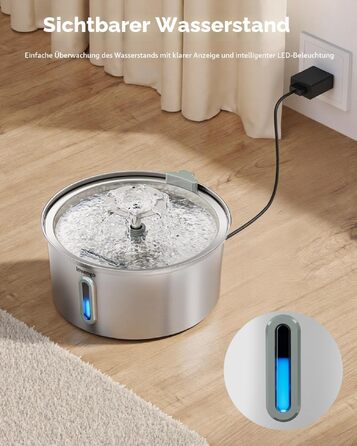 Фонтан-пийалка для котів та малих собак Invengo з нержавіючої сталі, 3.2 л, ультратихий, з індикатором рівня води та 5-рівневою системою фільтрації (в комплекті 4 запасні фільтри)
