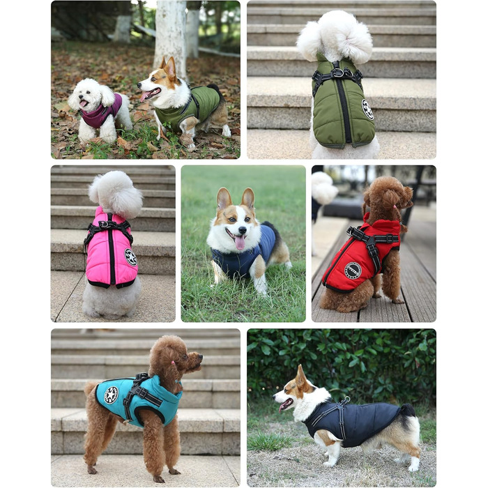 Зимовий теплий одяг для собак V.PET.B.R. - Куртка для собак, поліестер, вбудований нашийник, водонепроникна, вітронепроникна, світловідбиваюча, зручна, регульована, на блискавці, червона, для прогулянок, універсальна, XXL