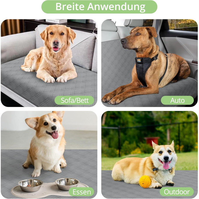 Водонепроникний килимок для собак, килимок для котів, неслизький, міцний, для захисту дивану, ліжка, автокрісла, можна прати в пральній машині (172 x 208 см, сірий)