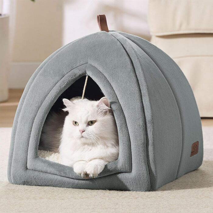 Будиночок-лежанка для котів Bedsure, великий, рожевий, складаний, з м'якою подушкою, фланелевий, для котів і кошенят, для дому, 44x44x44 см