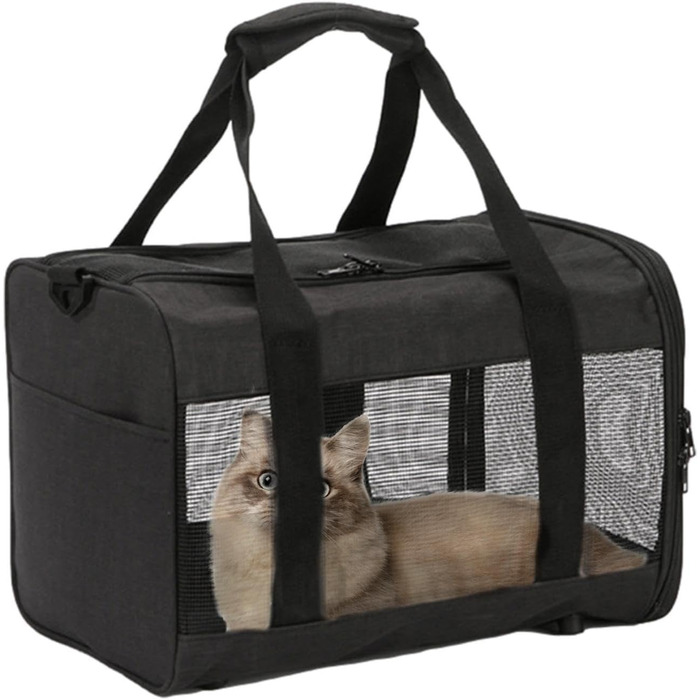Транспортна переноска для котів та маленьких собак Weiche – складана переноска з двома входами, чорна