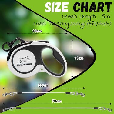 Рулетка для собак Expawlorer, 5м, біло-чорна, до 20 кг, антиковзне покриття, безпечне гальмо