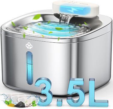 Бездротовий фонтан для котів oneisall 3.5L з нержавіючої сталі, акумулятор 5000mAh, з датчиком руху, тиха помпа, 3 фільтри