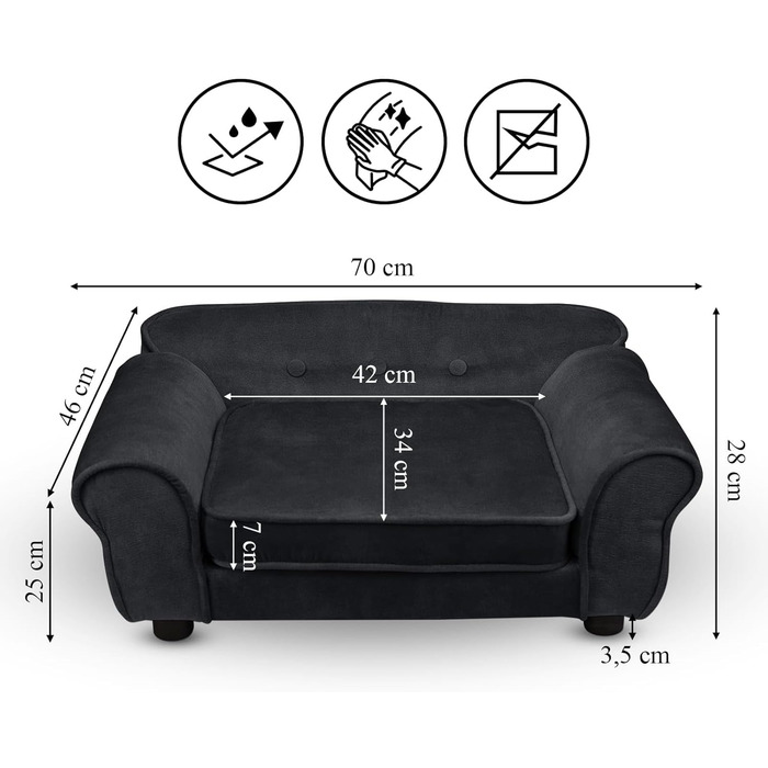Диван для домашніх тварин MG Design – чорний, міцний, з м'якою оббивкою, легко чистити – для собак та котів, збірно-розбірний, чорний, W17