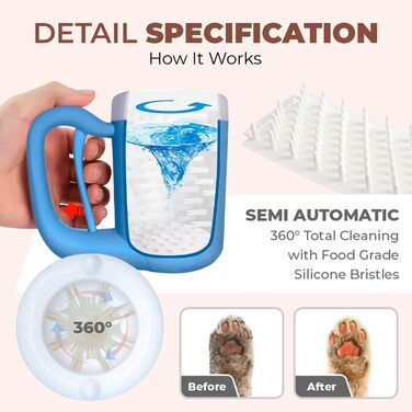 Автоматичний мийка лап для собак: для малих, середніх та великих порід, легка у використанні та чищенні (Блакитний, Medium)